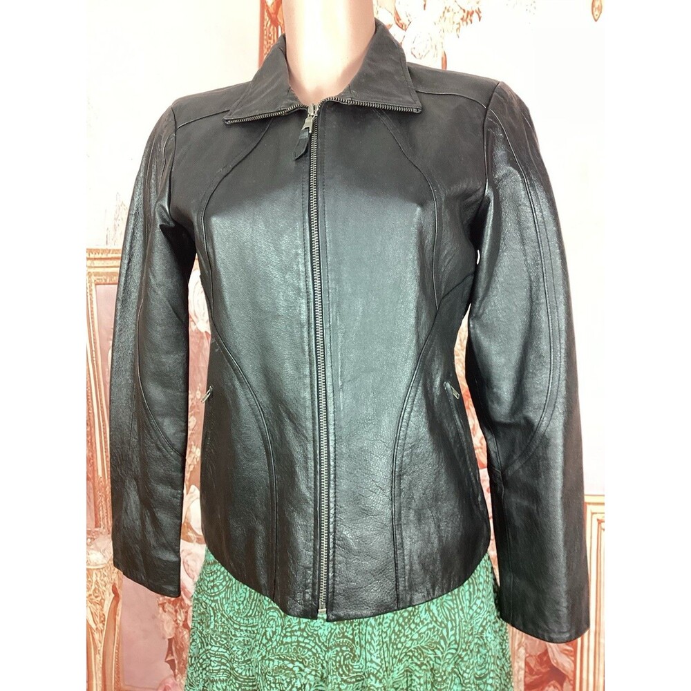 Covington Genuine Leather Women's Jacket S (4-6)Black Zip Pockets Coat Outerwear